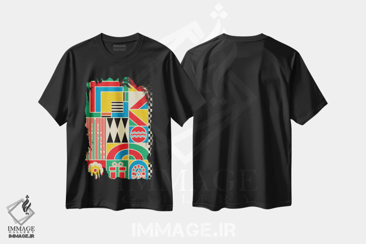 تیشرت مشکی طرح دار کلاژ کریسمس، آبستره اثر جن دو | immage.ir