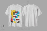 تیشرت سفید طرح دار چشم انداز شهری هندسی، آبستره اثر جن دو | immage.ir