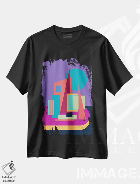 تیشرت مشکی طرح دار بندر بنفش، آبستره اثر جن دو | immage.ir