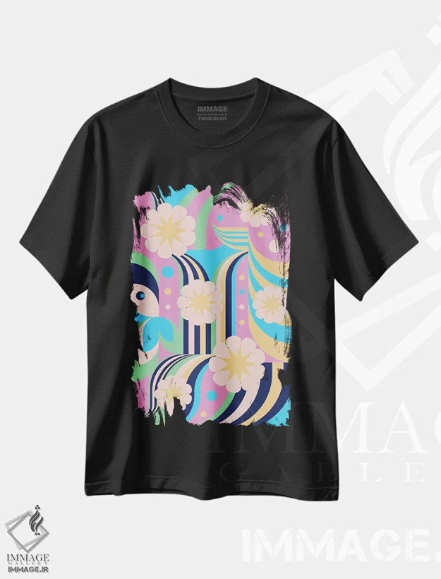 تیشرت مشکی طرح دار دختر ساکورا، آبستره اثر جن دو | فروشگاه ایماژ