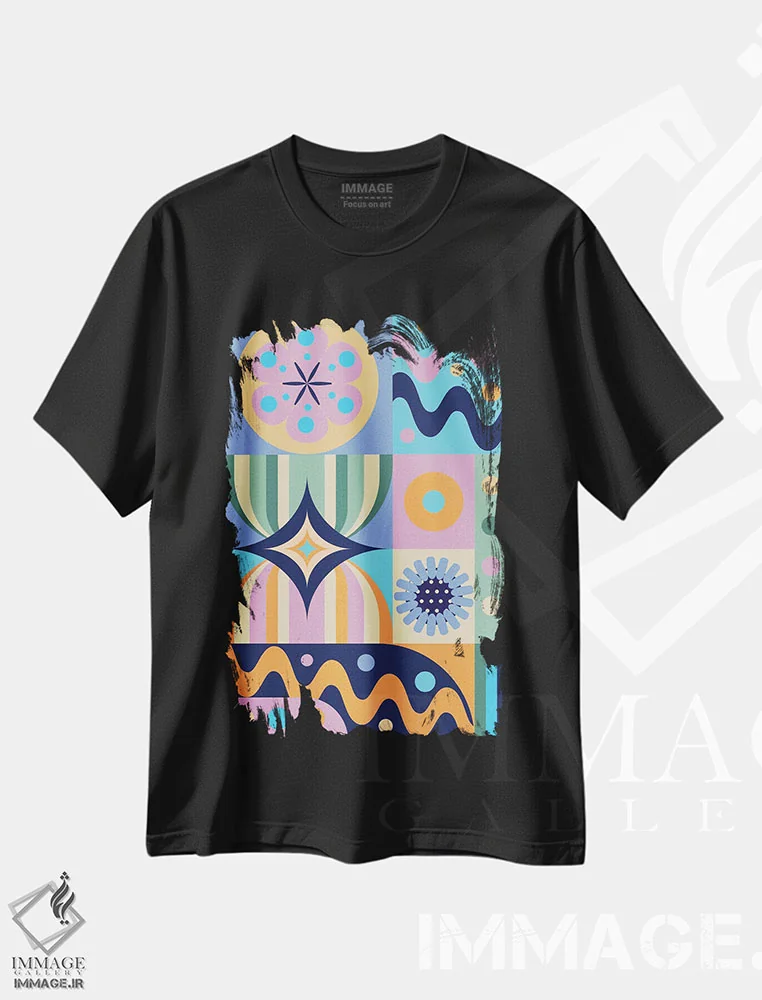 تیشرت مشکی طرح دار احساس بهاری، آبستره اثر جن دو | فروشگاه ایماژ