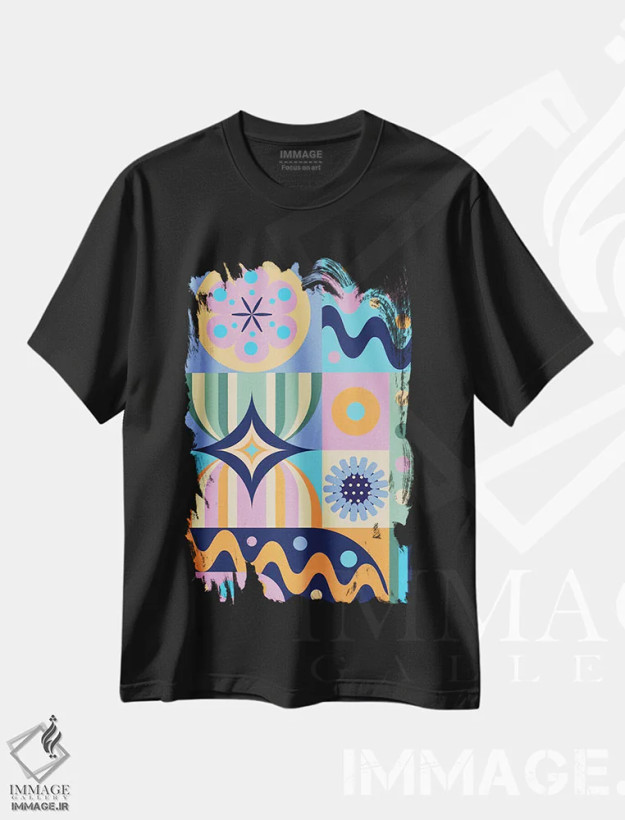 تیشرت مشکی طرح دار احساس بهاری، آبستره اثر جن دو | فروشگاه ایماژ