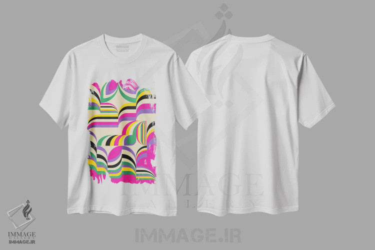تیشرت سفید طرح دار چشم انداز صورتی اثر جن دو | فروشگاه ایماژ