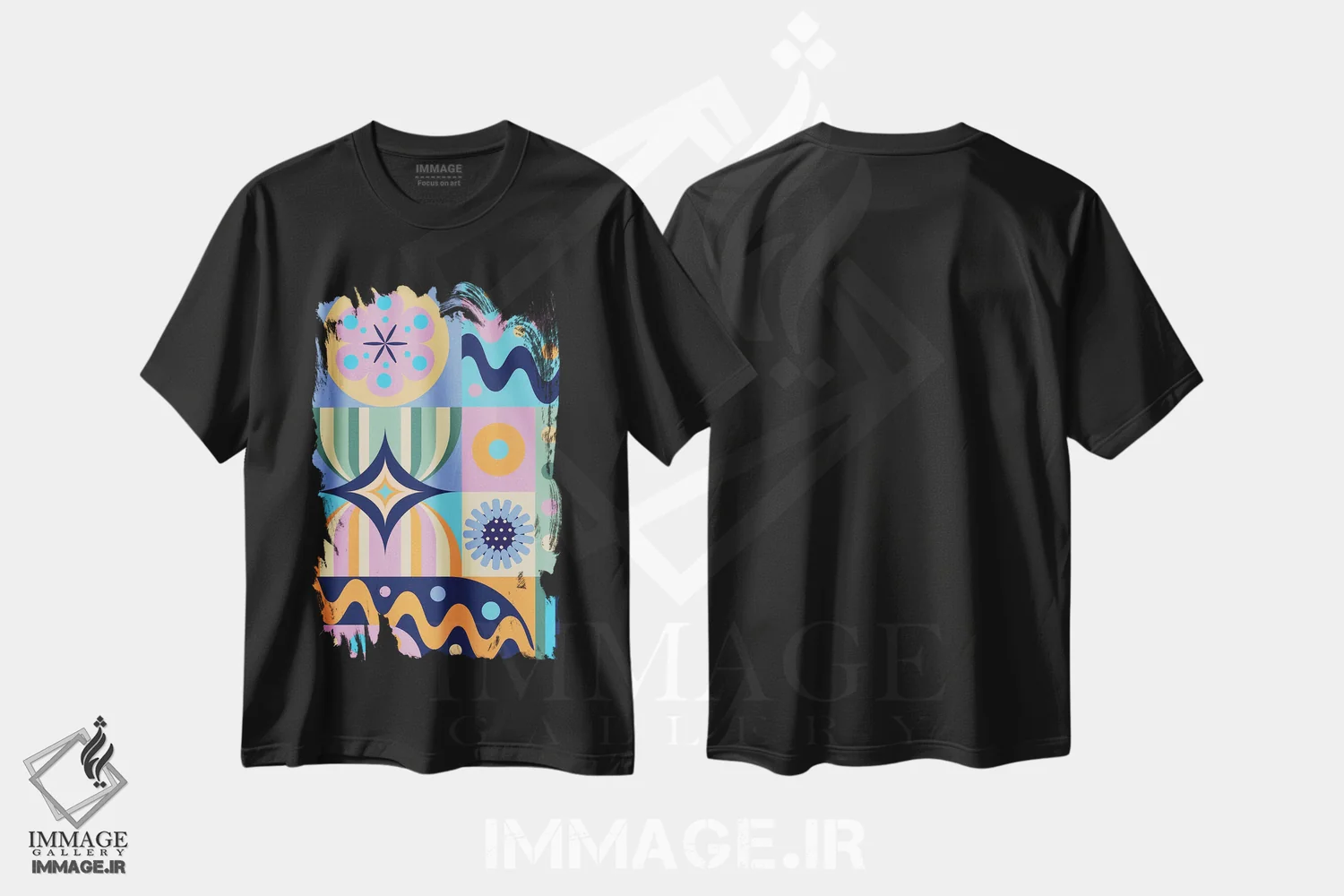 تیشرت مشکی طرح دار احساس بهاری، آبستره اثر جن دو | فروشگاه ایماژ