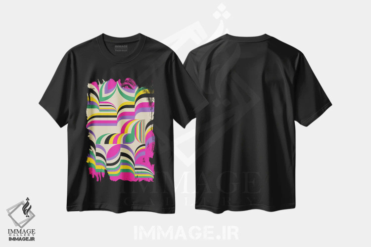 تیشرت مشکی طرح دار چشم انداز صورتی اثر جن دو | immage.ir