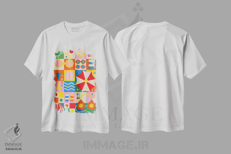 تیشرت سفید طرح دار حال و هوای ساحل تابستانی، آبستره اثر جن دو | immage.ir