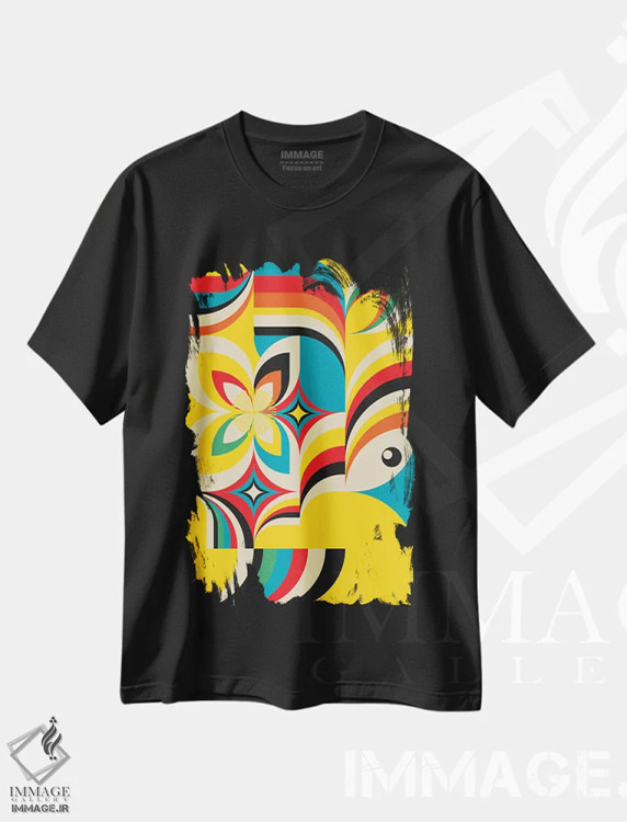 تیشرت مشکی طرح دار دختر زرد، آبستره اثر جن دو | فروشگاه ایماژ