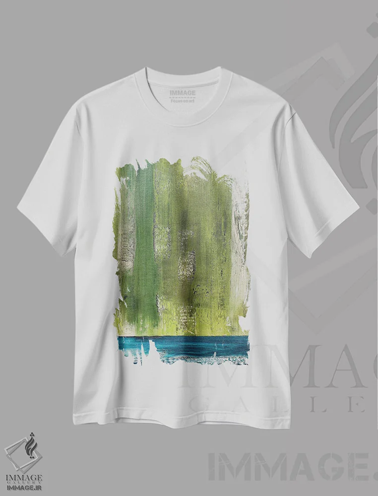 تیشرت سفید طرح دار رودخانه ای از میان آن می گذرد یک اثر آلیشیا دان | فروشگاه ایماژ