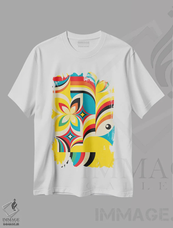 تیشرت سفید طرح دار دختر زرد، آبستره اثر جن دو | immage.ir