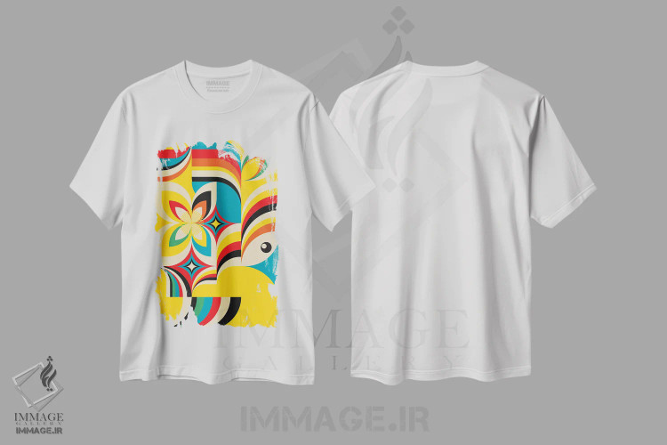 تیشرت سفید طرح دار دختر زرد، آبستره اثر جن دو | immage.ir