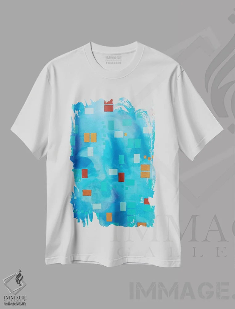 تیشرت سفید طرح دار قطعات متحرک دو، آبستره اثر آلیشیا دان | immage.ir