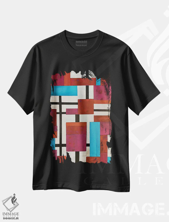 تیشرت مشکی طرح دار بین کلمات، آبستره اثر آلیشیا دان | فروشگاه ایماژ