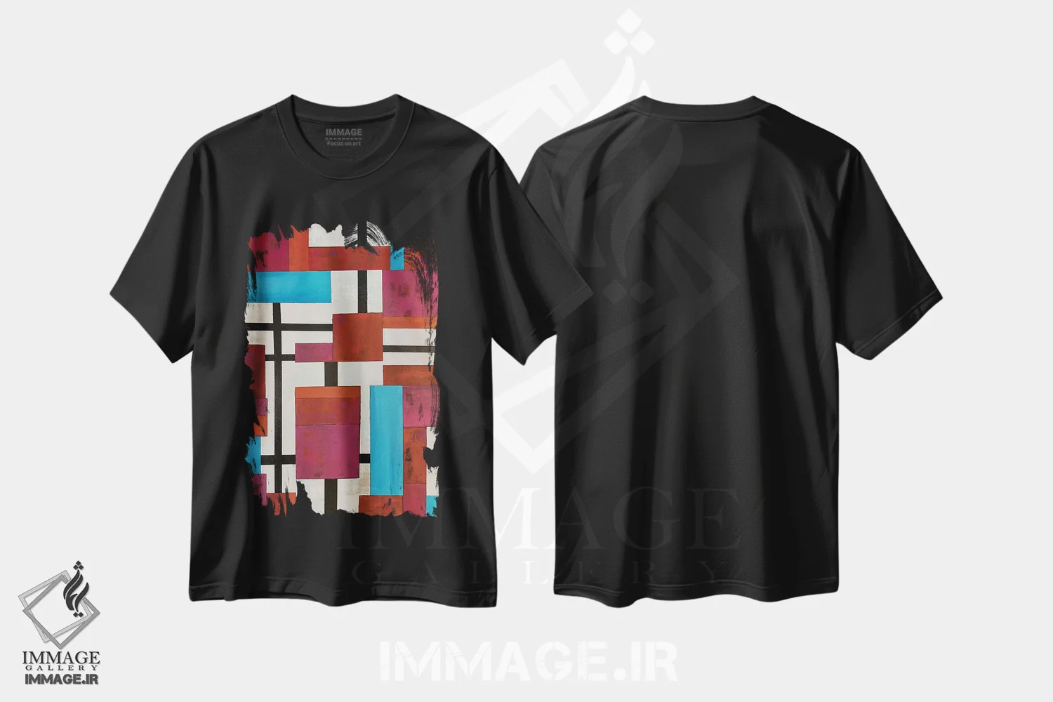 تیشرت مشکی طرح دار بین کلمات، آبستره اثر آلیشیا دان | فروشگاه ایماژ