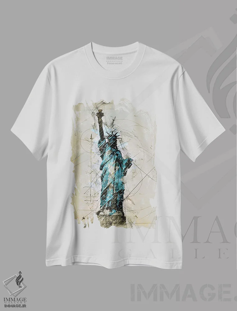 تیشرت سفید طرح دار طرح آزادی، دست نقاشی و طراحی دستی اثر دورو آرت | immage.ir