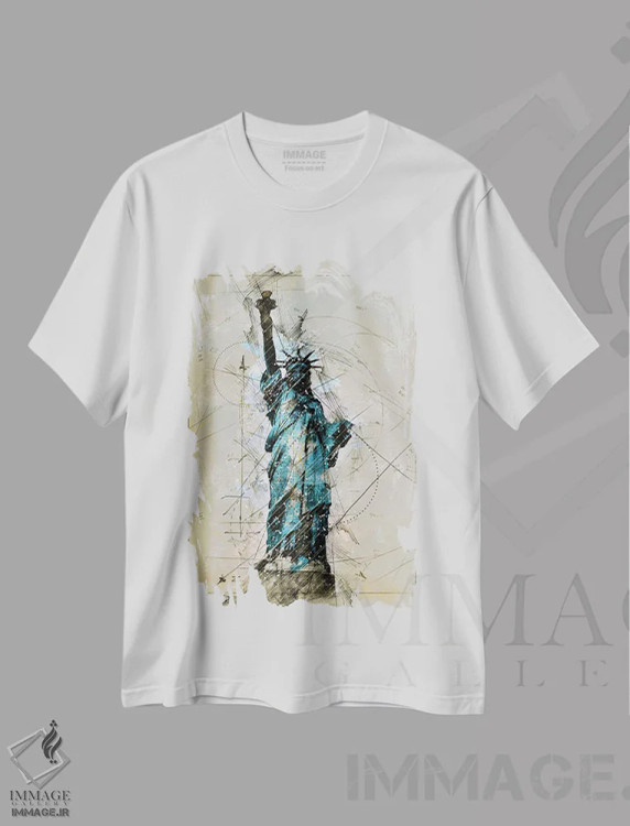 تیشرت سفید طرح دار طرح آزادی، دست نقاشی و طراحی دستی اثر دورو آرت | immage.ir