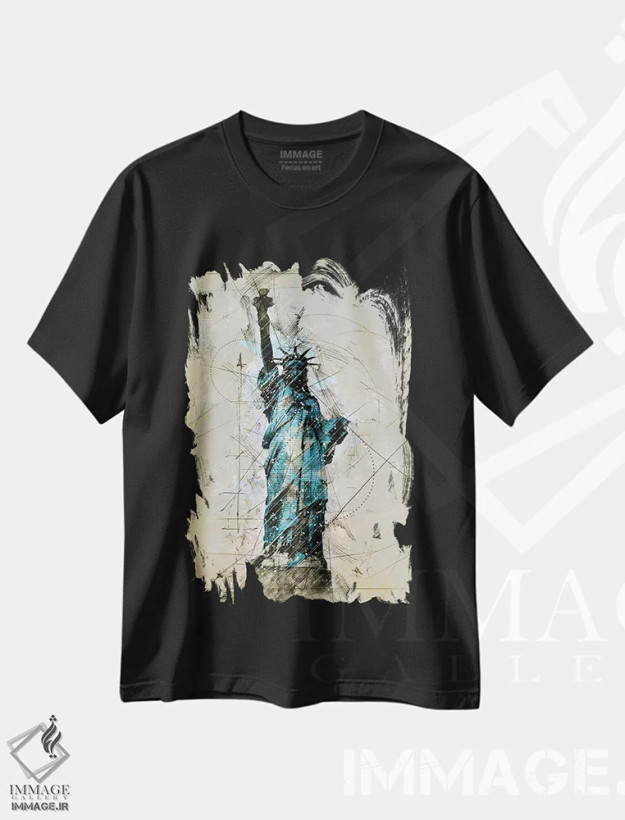 تیشرت مشکی طرح دار طرح آزادی، دست نقاشی و طراحی دستی اثر دورو آرت | فروشگاه ایماژ