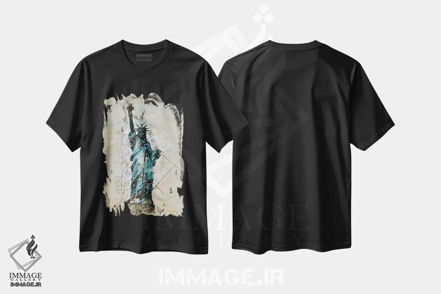 تیشرت مشکی طرح دار طرح آزادی، دست نقاشی و طراحی دستی اثر دورو آرت | فروشگاه ایماژ