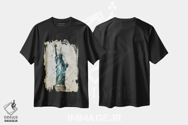 تیشرت مشکی طرح دار طرح آزادی، دست نقاشی و طراحی دستی اثر دورو آرت | فروشگاه ایماژ