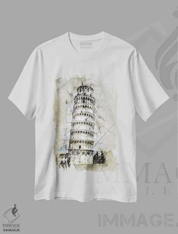 تیشرت سفید طرح دار طرح پیزا اثر دورو آرت | فروشگاه ایماژ
