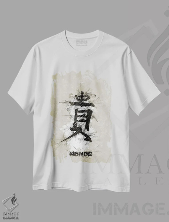 تیشرت سفید طرح دار طرح افتخار، دکور آسیایی اثر دورو آرت | immage.ir