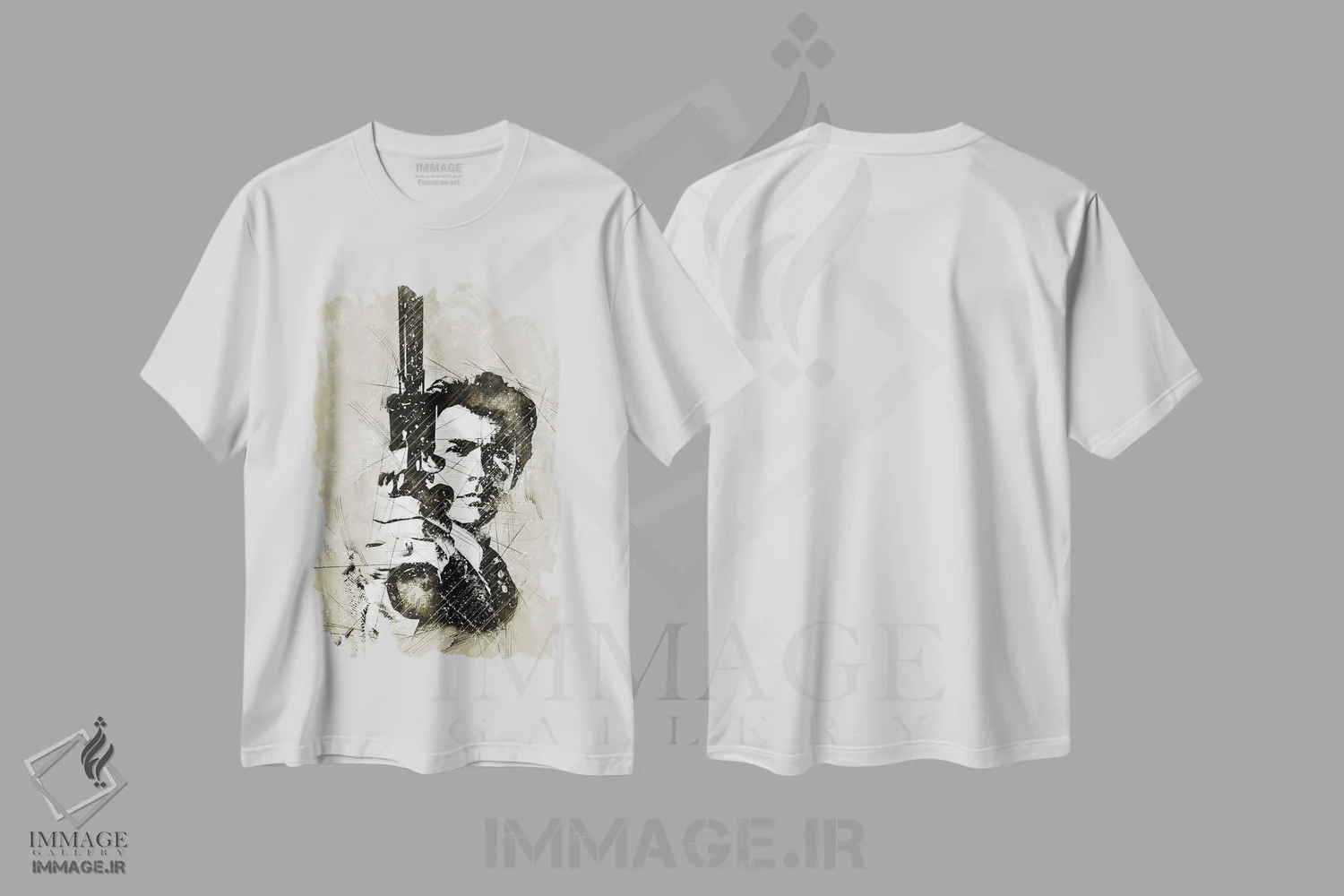 تیشرت سفید طرح دار طرح کلینت، مدیوم اثر دورو آرت | فروشگاه ایماژ