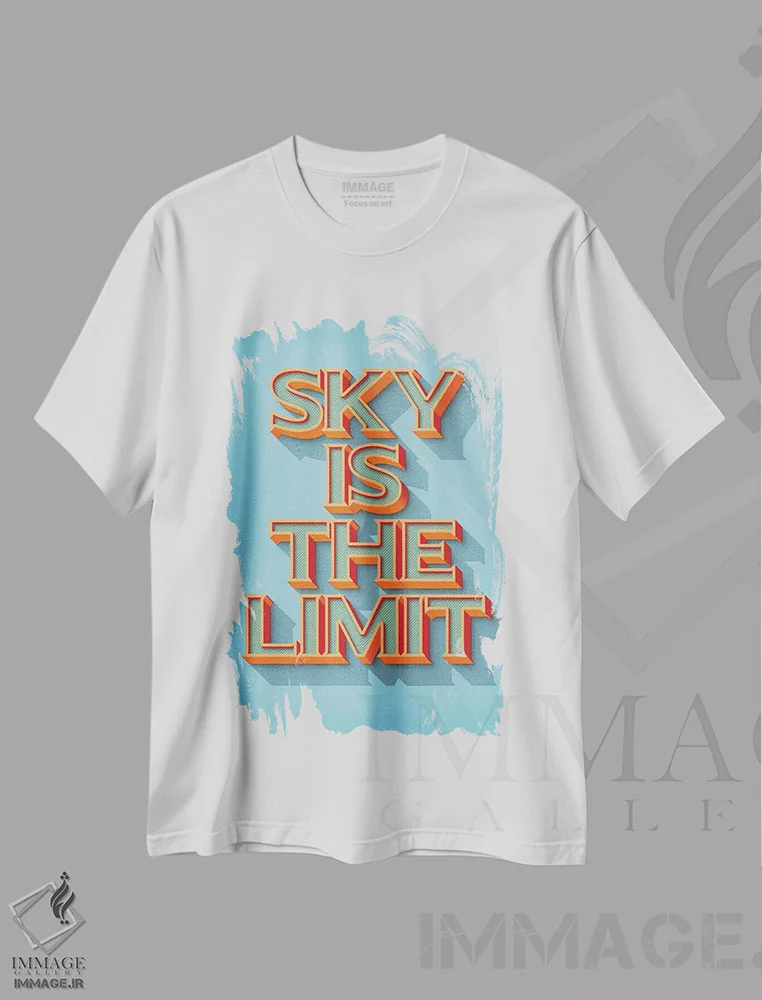 تیشرت سفید طرح دار آسمان محدودیت ندارد، تایپوگرافی اثر دورو آرت | immage.ir
