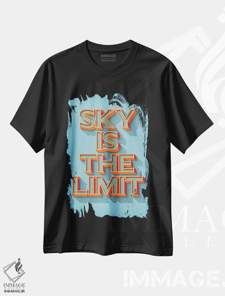 تیشرت مشکی طرح دار آسمان محدودیت ندارد، تایپوگرافی اثر دورو آرت | فروشگاه ایماژ