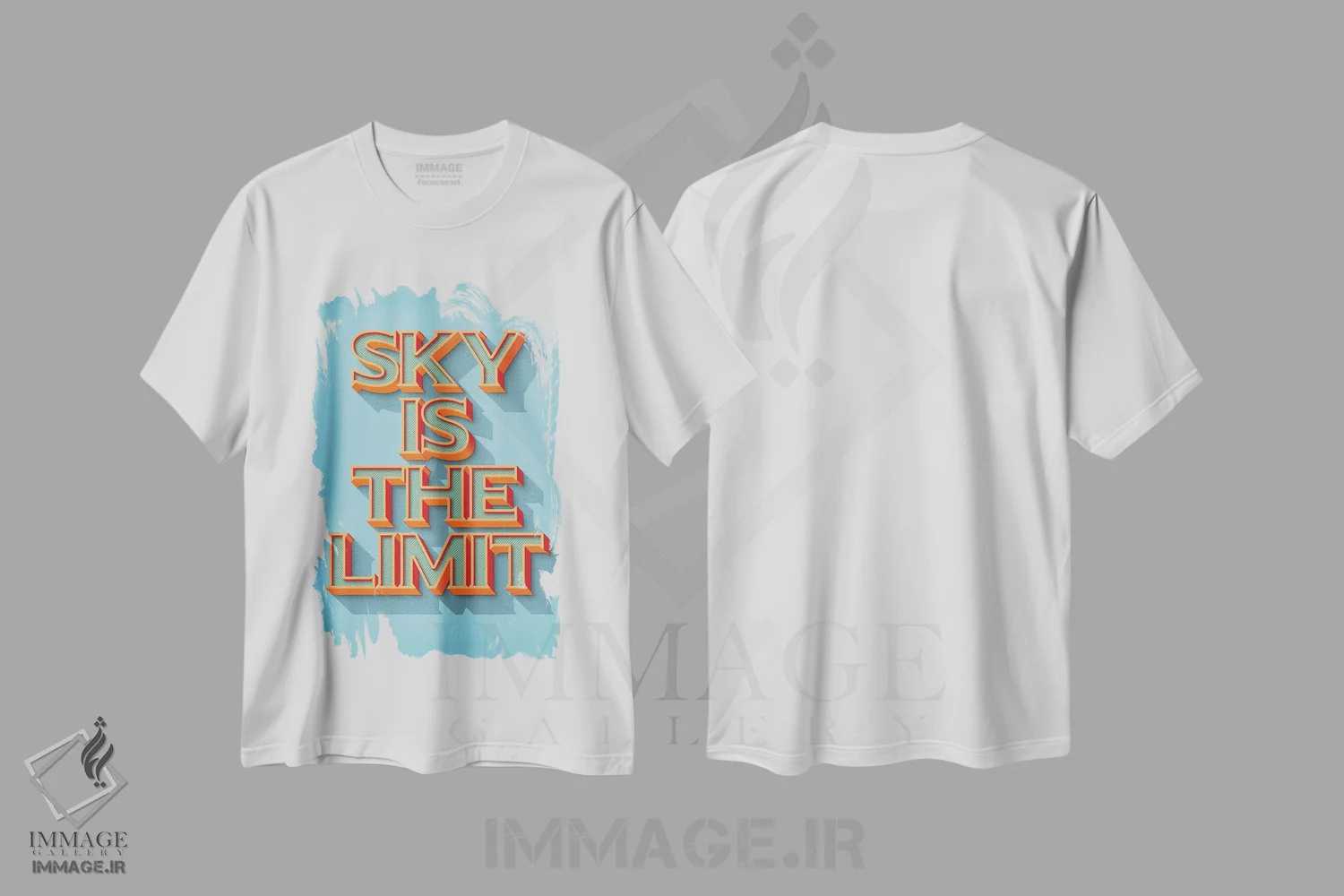 تیشرت سفید طرح دار آسمان محدودیت ندارد، تایپوگرافی اثر دورو آرت | immage.ir