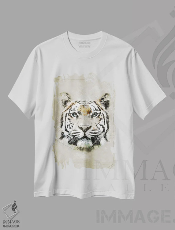 تیشرت سفید طرح دار طرح ببر، دست نقاشی و طراحی دستی اثر دورو آرت | فروشگاه ایماژ