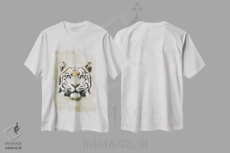 تیشرت سفید طرح دار طرح ببر، دست نقاشی و طراحی دستی اثر دورو آرت | فروشگاه ایماژ