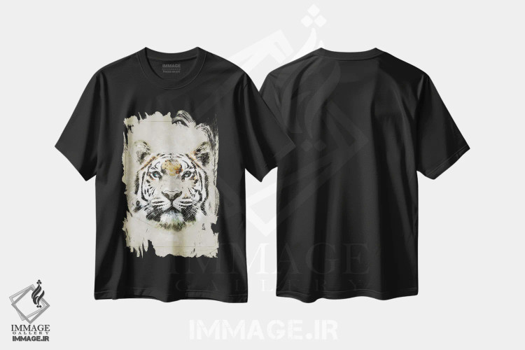 تیشرت مشکی طرح دار طرح ببر، دست نقاشی و طراحی دستی اثر دورو آرت | immage.ir