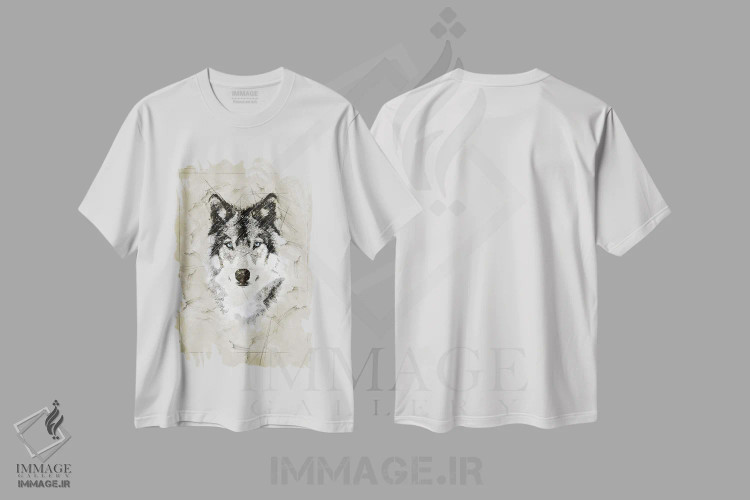 تیشرت سفید طرح دار طرح گرگ، دست نقاشی و طراحی دستی اثر دورو آرت | فروشگاه ایماژ