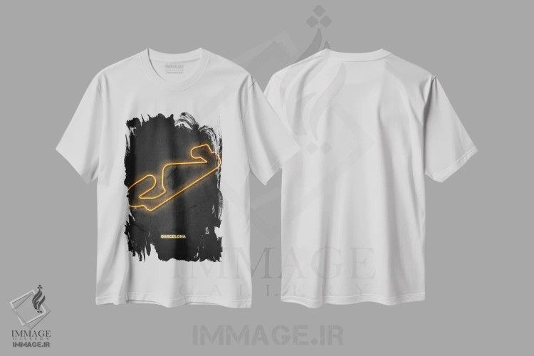 تیشرت سفید طرح دار مسیر بارسلونا، تزئینی اثر دورو آرت | immage.ir