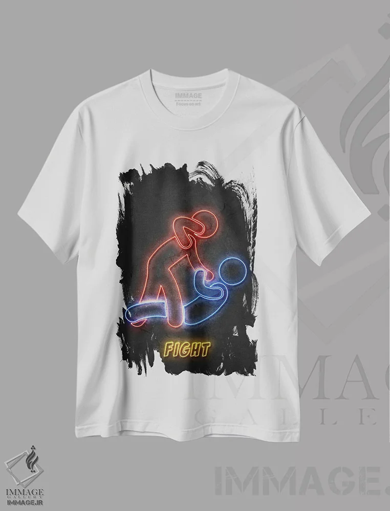 تیشرت سفید طرح دار مبارزه، هنر دیجیتال اثر دورو آرت | فروشگاه ایماژ