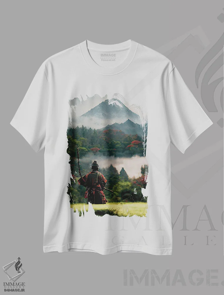 تیشرت سفید طرح دار سامورایی II، هنر دیجیتال اثر دورو آرت | فروشگاه ایماژ