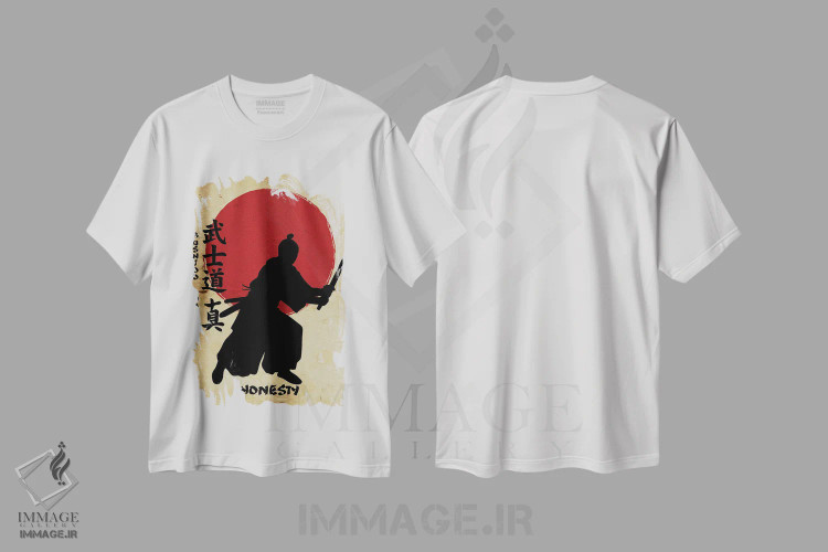 تیشرت سفید طرح دار صداقت بوشیدو، هنر دیجیتال اثر دورو آرت | immage.ir