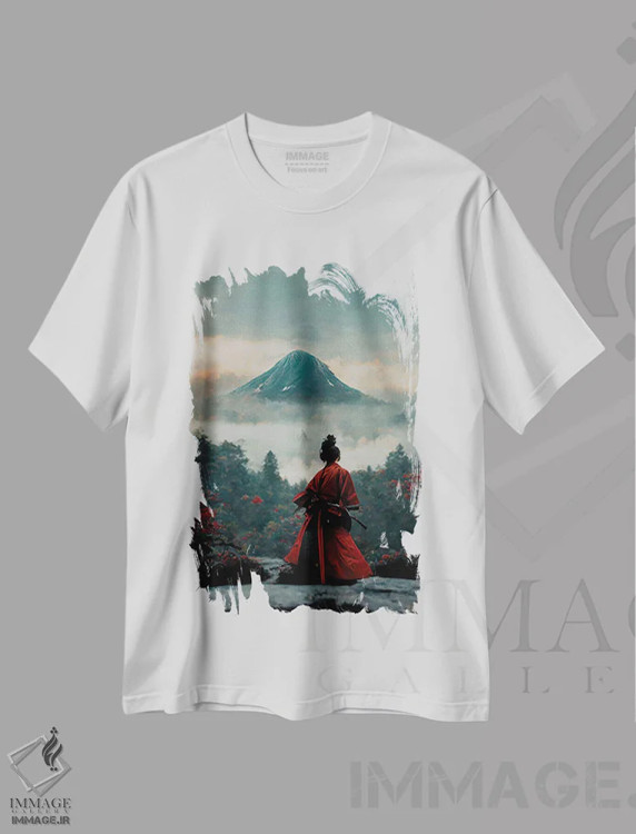 تیشرت سفید طرح دار سامورایی III، هنر دیجیتال اثر دورو آرت | immage.ir