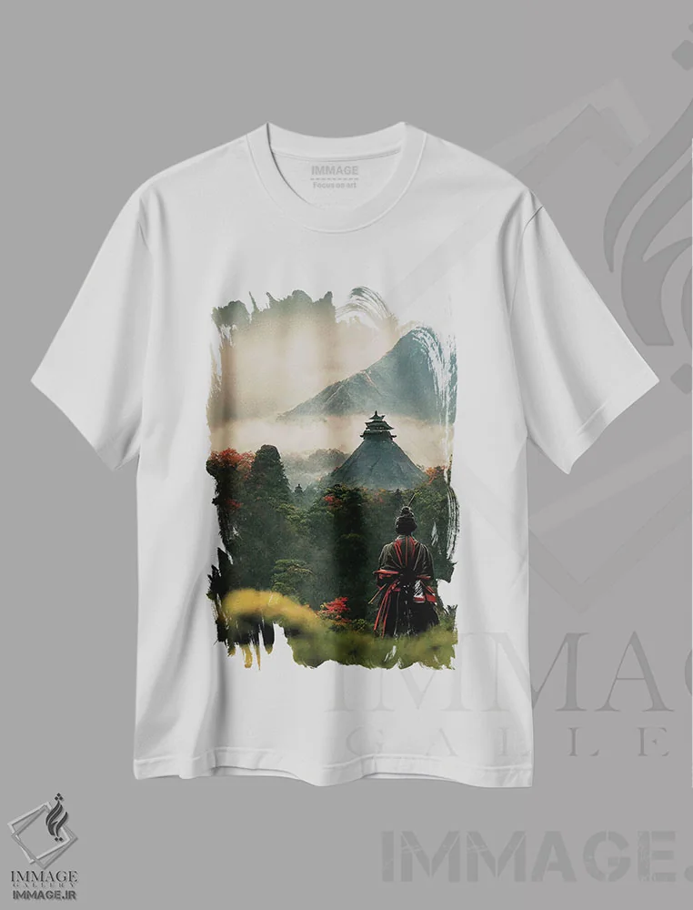 تیشرت سفید طرح دار سامورایی IV، هنر دیجیتال اثر دورو آرت | فروشگاه ایماژ