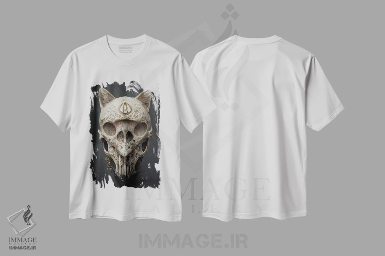 تیشرت سفید طرح دار جمجمه گربه، هنر دیجیتال اثر دورو آرت | immage.ir