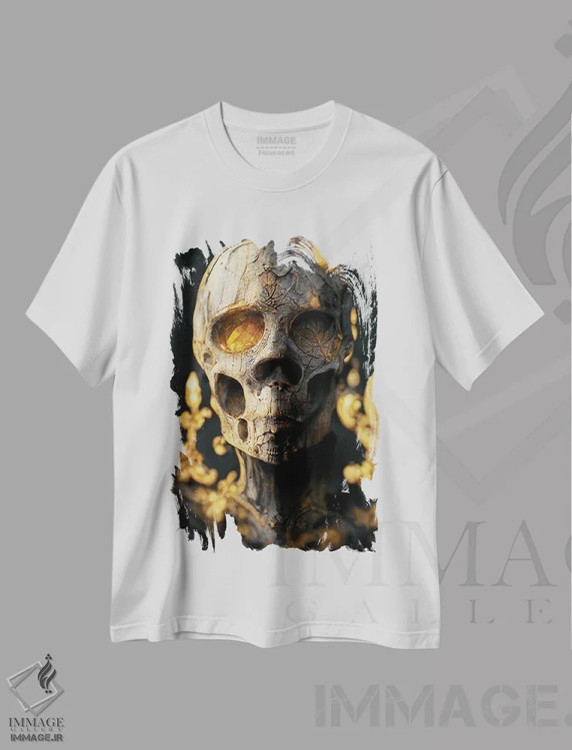 تیشرت سفید طرح دار جمجمه طلایی II، هنر دیجیتال اثر دورو آرت | فروشگاه ایماژ