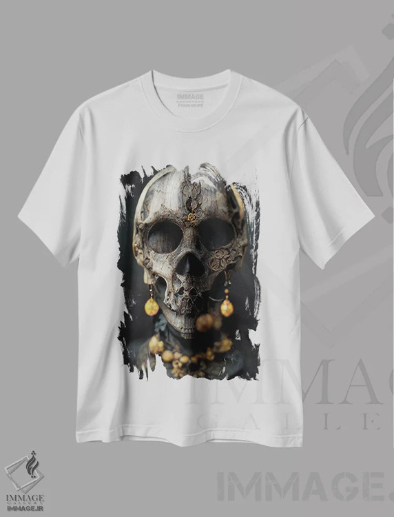 تیشرت سفید طرح دار جمجمه طلایی III، هنر دیجیتال اثر دورو آرت | immage.ir