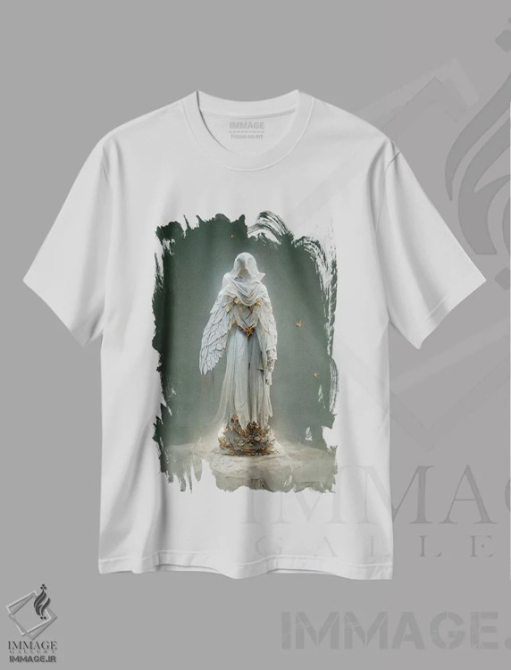 تیشرت سفید طرح دار مجسمه فرشته III، هنر دیجیتال اثر دورو آرت | immage.ir