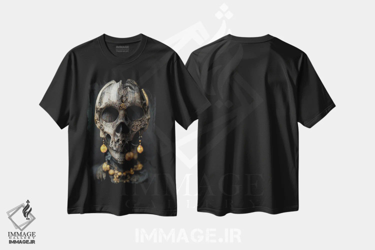 تیشرت مشکی طرح دار جمجمه طلایی III، هنر دیجیتال اثر دورو آرت | فروشگاه ایماژ