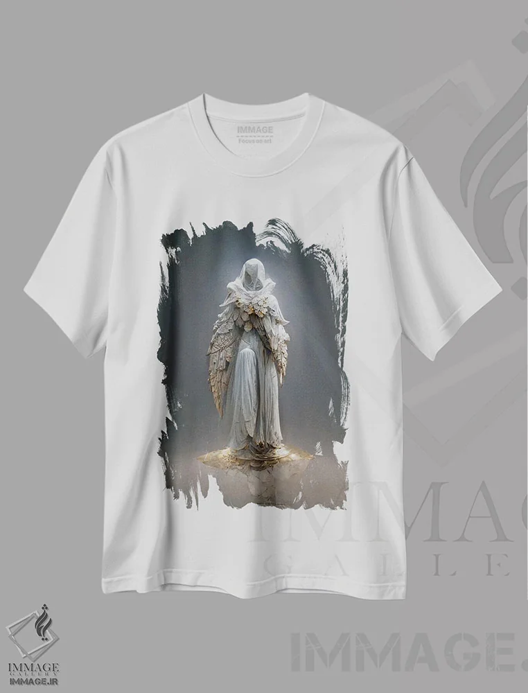 تیشرت سفید طرح دار مجسمه فرشته II، هنر دیجیتال اثر دورو آرت | فروشگاه ایماژ