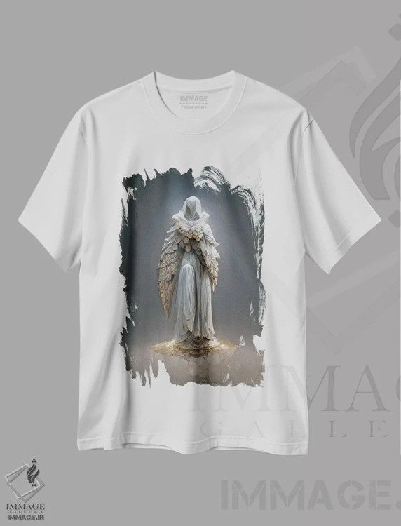 تیشرت سفید طرح دار مجسمه فرشته II، هنر دیجیتال اثر دورو آرت | فروشگاه ایماژ