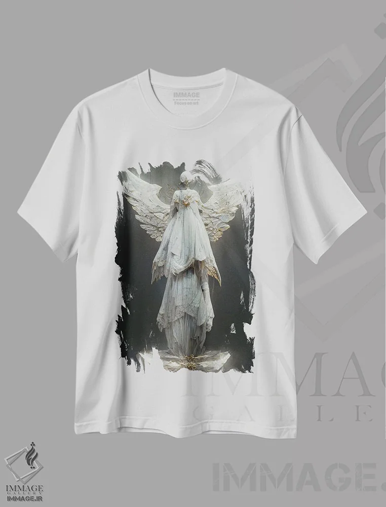 تیشرت سفید طرح دار مجسمه فرشته، هنر دیجیتال اثر دورو آرت | فروشگاه ایماژ