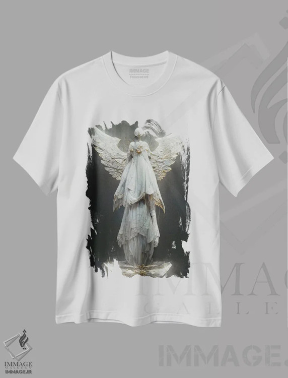 تیشرت سفید طرح دار مجسمه فرشته، هنر دیجیتال اثر دورو آرت | فروشگاه ایماژ