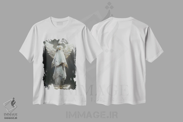 تیشرت سفید طرح دار مجسمه فرشته، هنر دیجیتال اثر دورو آرت | فروشگاه ایماژ