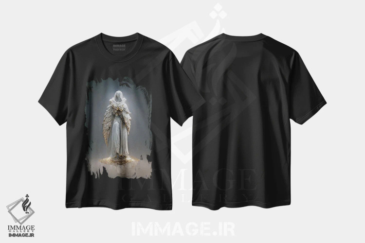 تیشرت مشکی طرح دار مجسمه فرشته II، هنر دیجیتال اثر دورو آرت | immage.ir