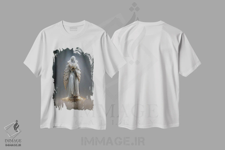تیشرت سفید طرح دار مجسمه فرشته II، هنر دیجیتال اثر دورو آرت | فروشگاه ایماژ